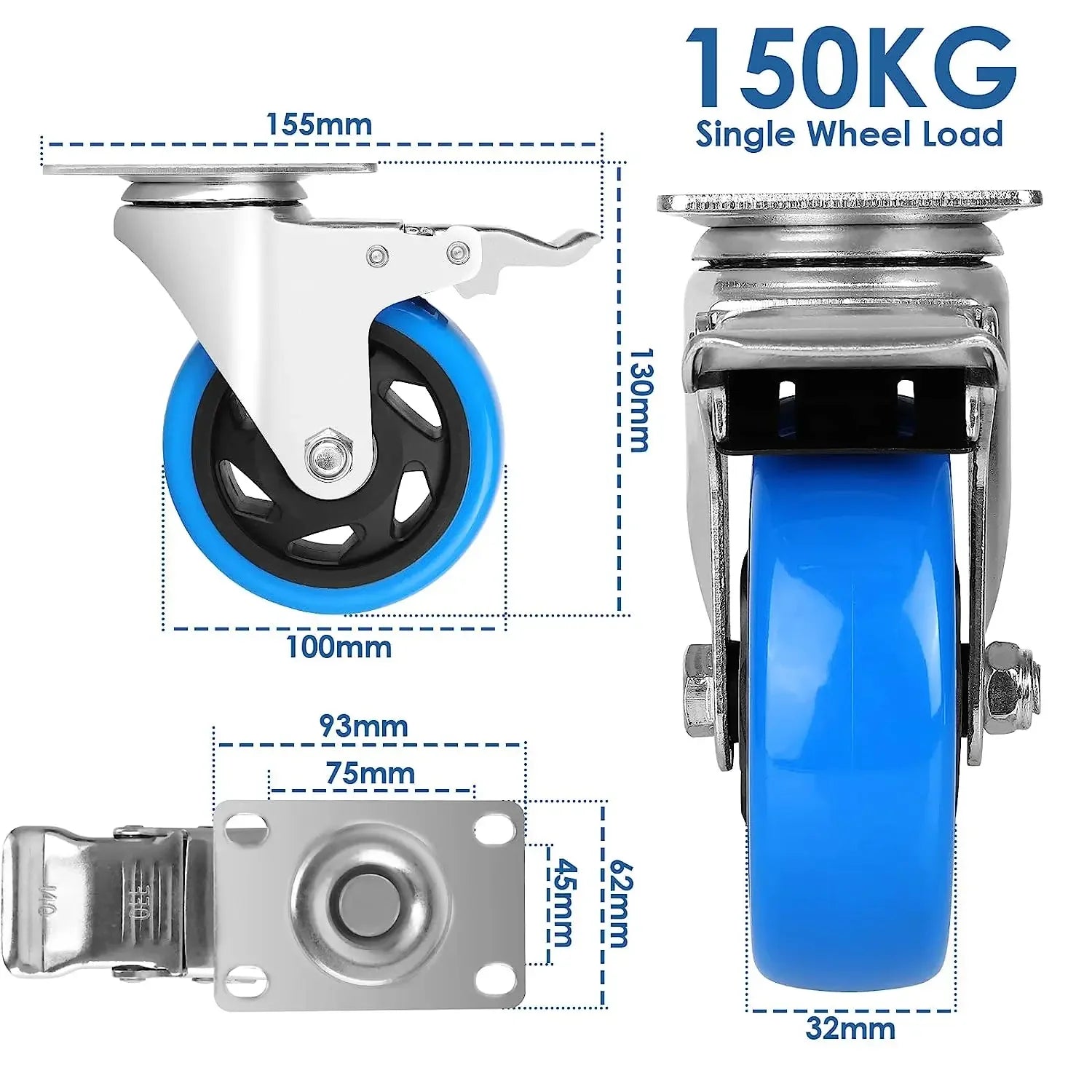 Transport Rollers 100MM Swivel Casters Brake